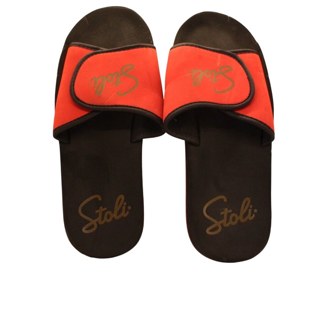 Stoli Vodka Orange Black Size M-9 W-11 Hook Loop Closure Slides Sandals - Picture 2 of 4